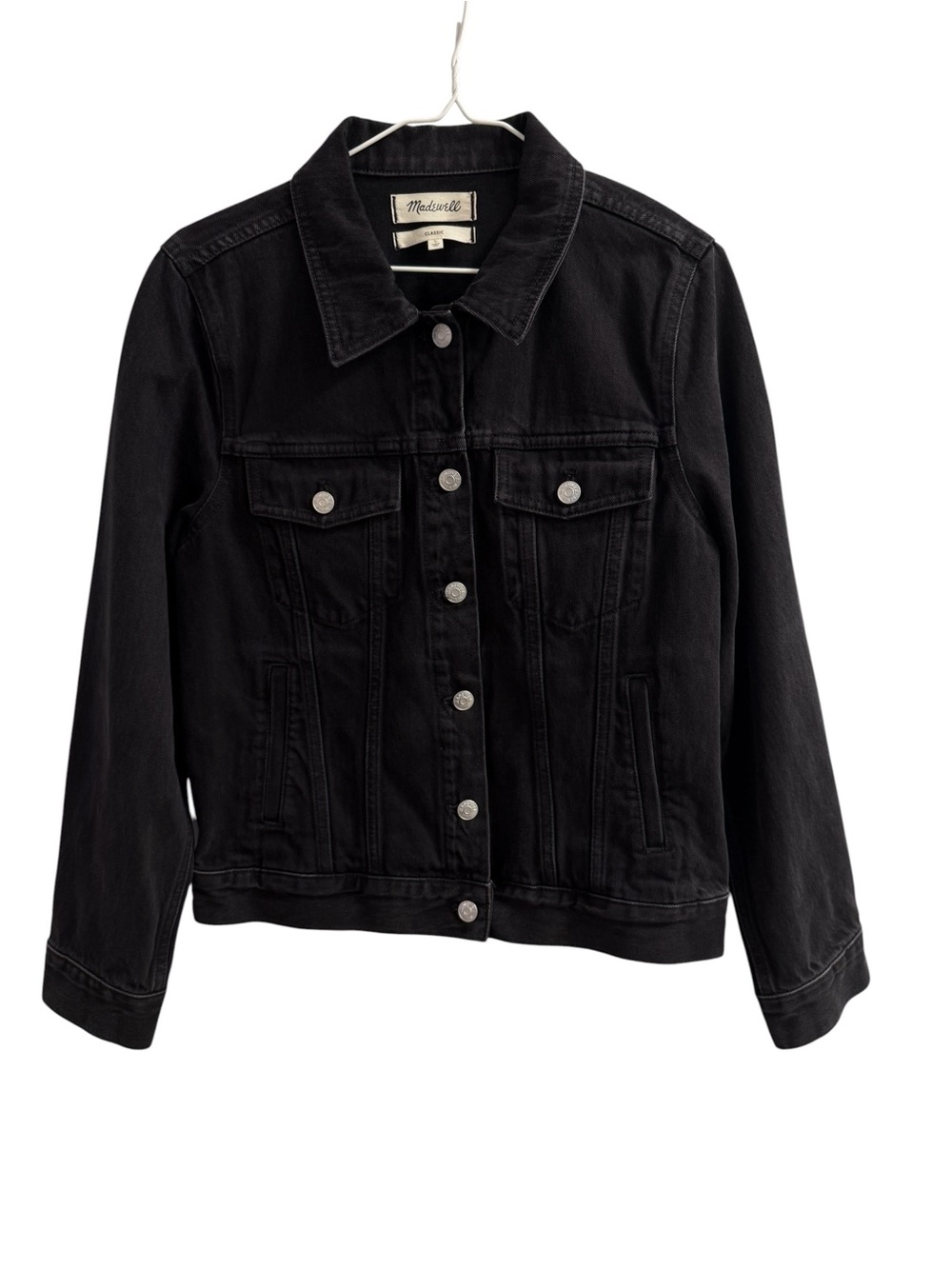 Madewell Black Denim Trucker Jacket Button Front Women’s Size Large